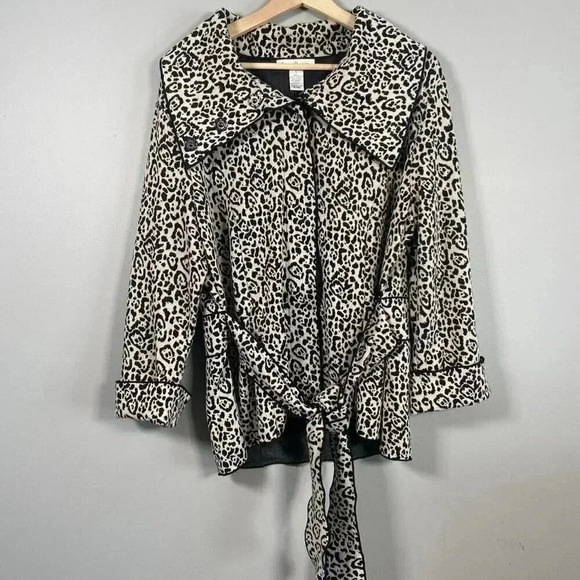 Susan Bristol Knit Black Cheetah Print Snap Blazer Jacket Size L Large Mobwife - Picture 1 of 15